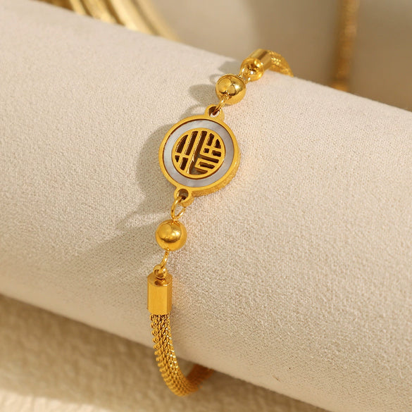 316L Stainless Steel Women's Bracelet With Gold Wire Weaving And Geometric Style