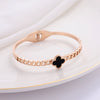 Titanium Steel Women's Bracelet With Lucky Four Leaf Clover Pattern Electroplated In Rose Gold Color Fashion Style