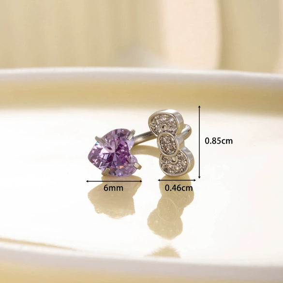 Titanium Steel Women's C Shaped Horseshoe Ring Style Earrings With Inlaid Zircon Bow And Heart Pattern