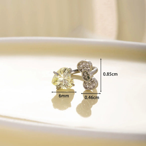 Titanium Steel Women's C Shaped Horseshoe Ring Style Earrings With Inlaid Zircon Bow And Heart Pattern