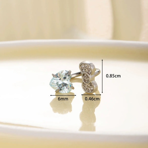 Titanium Steel Women's C Shaped Horseshoe Ring Style Earrings With Inlaid Zircon Bow And Heart Pattern