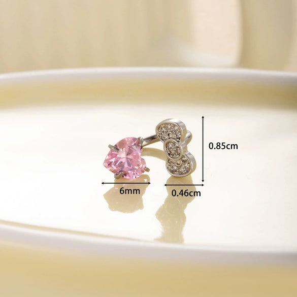 Titanium Steel Women's C Shaped Horseshoe Ring Style Earrings With Inlaid Zircon Bow And Heart Pattern