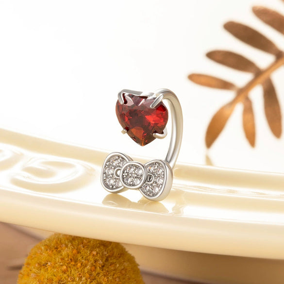 Titanium Steel Women's C Shaped Horseshoe Ring Style Earrings With Inlaid Zircon Bow And Heart Pattern