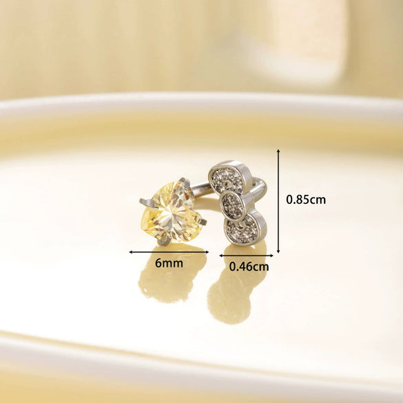 Titanium Steel Women's C Shaped Horseshoe Ring Style Earrings With Inlaid Zircon Bow And Heart Pattern