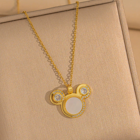 Titanium Steel Women's Cartoon Animal Zodiac Pendant Necklace With Mixed Gemstone Inlay And Electroplating
