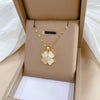 Titanium Steel Women's Cartoon Geometric Diamond Inlaid Clavicle Necklace With Shell Lucky Grass Flower Pendant