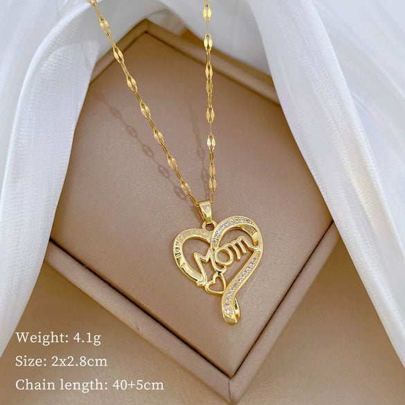 Titanium Steel Women's Cartoon Geometric Diamond Necklace With Copper Pendant