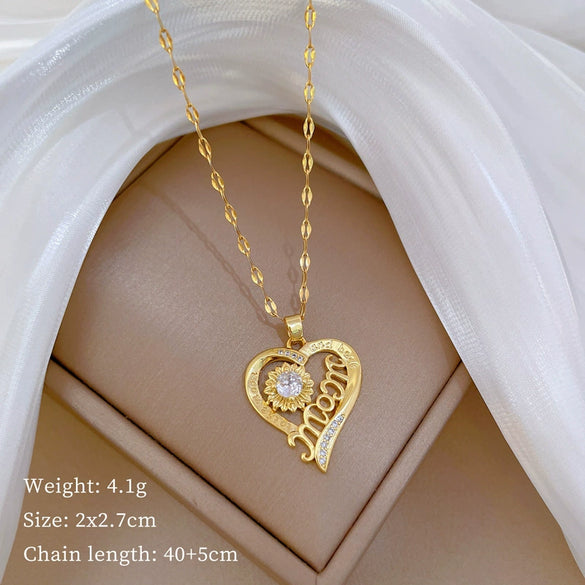 Titanium Steel Women's Cartoon Geometric Diamond Necklace With Copper Pendant