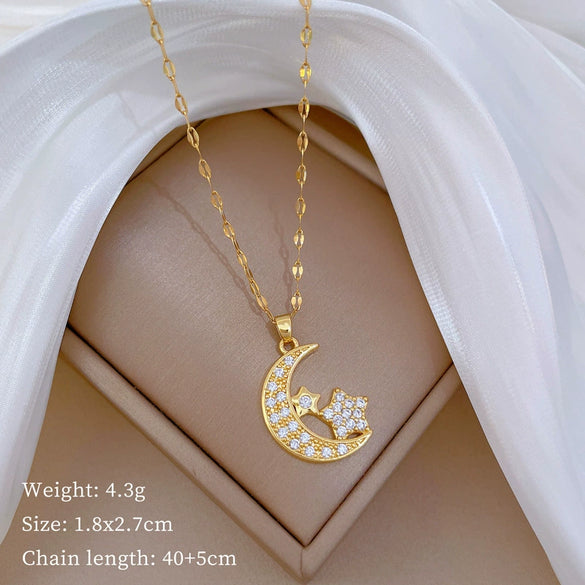 Titanium Steel Women's Cartoon Geometric Diamond Necklace With Copper Pendant
