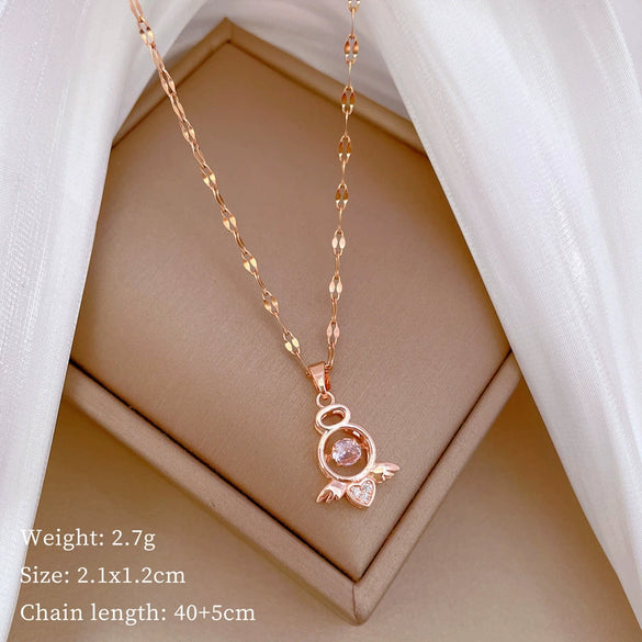 Titanium Steel Women's Cartoon Geometric Diamond Necklace With Copper Pendant
