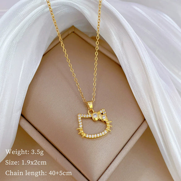 Titanium Steel Women's Cartoon Geometric Diamond Necklace With Copper Pendant
