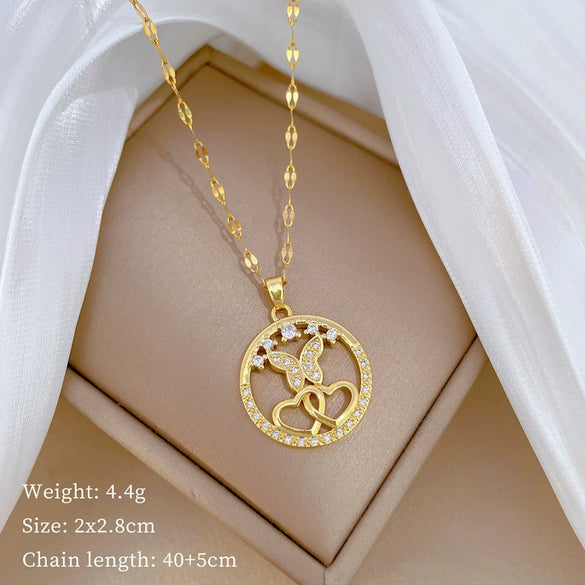 Titanium Steel Women's Cartoon Geometric Diamond Necklace With Copper Pendant