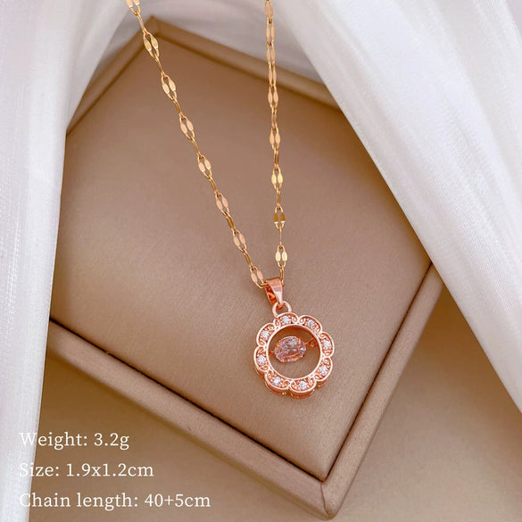 Titanium Steel Women's Cartoon Geometric Diamond Necklace With Copper Pendant