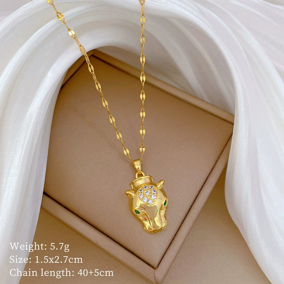 Titanium Steel Women's Cartoon Geometric Diamond Necklace With Copper Pendant