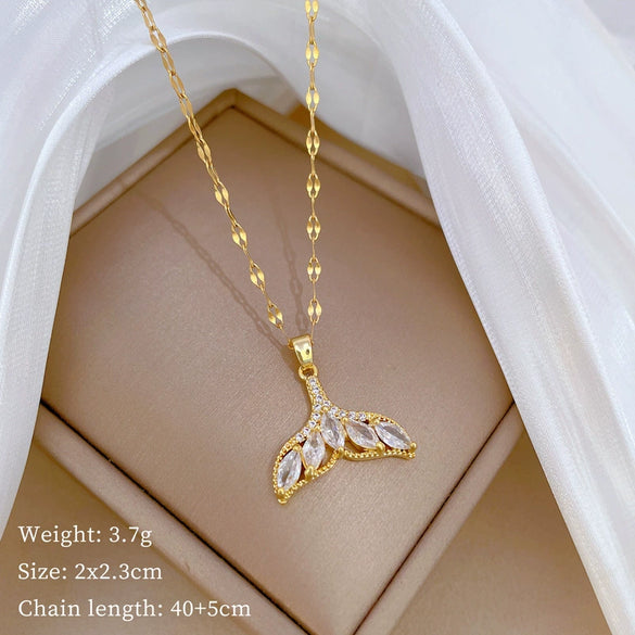 Titanium Steel Women's Cartoon Geometric Diamond Necklace With Copper Pendant