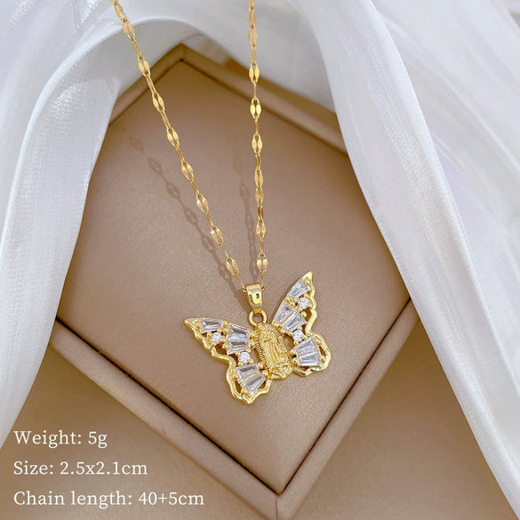 Titanium Steel Women's Cartoon Geometric Diamond Necklace With Copper Pendant