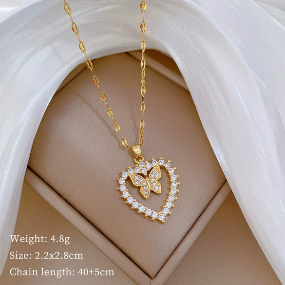 Titanium Steel Women's Cartoon Geometric Diamond Necklace With Copper Pendant