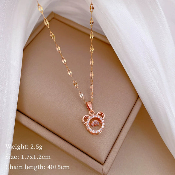 Titanium Steel Women's Cartoon Geometric Diamond Necklace With Copper Pendant