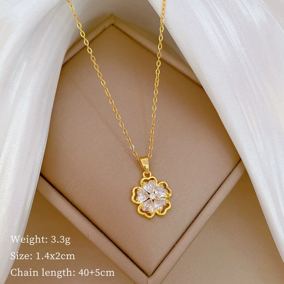 Titanium Steel Women's Cartoon Geometric Diamond Necklace With Copper Pendant