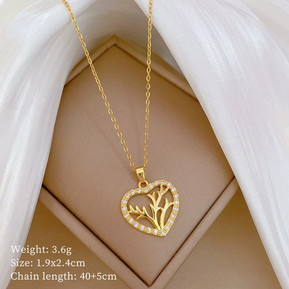 Titanium Steel Women's Cartoon Geometric Diamond Necklace With Copper Pendant