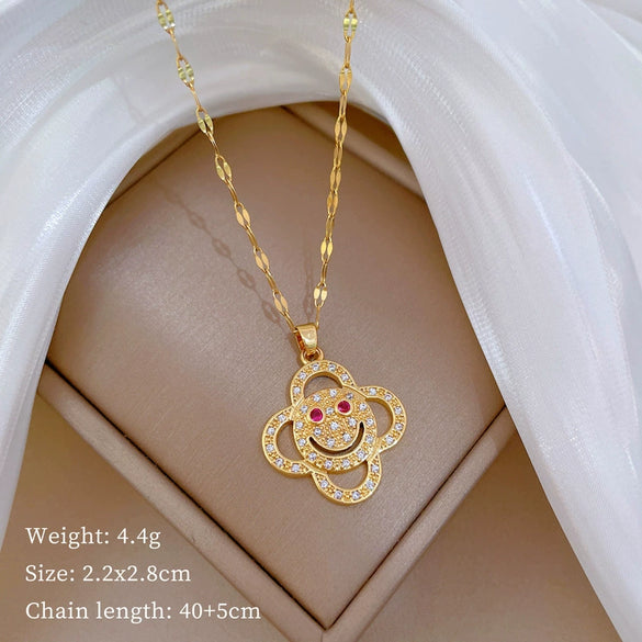 Titanium Steel Women's Cartoon Geometric Diamond Necklace With Copper Pendant
