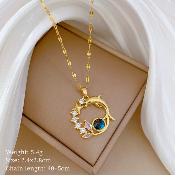 Titanium Steel Women's Cartoon Geometric Diamond Necklace With Copper Pendant