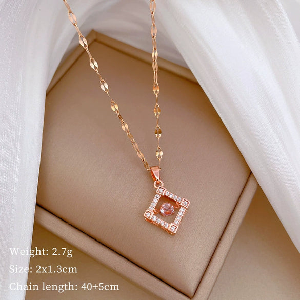 Titanium Steel Women's Cartoon Geometric Diamond Necklace With Copper Pendant