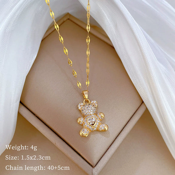 Titanium Steel Women's Cartoon Geometric Diamond Necklace With Copper Pendant
