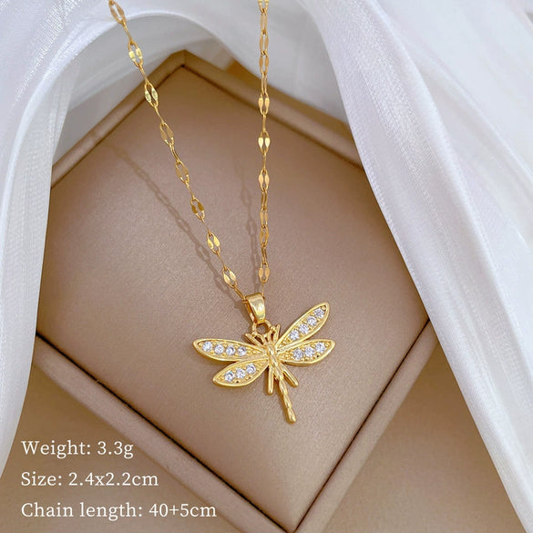 Titanium Steel Women's Cartoon Geometric Diamond Necklace With Copper Pendant