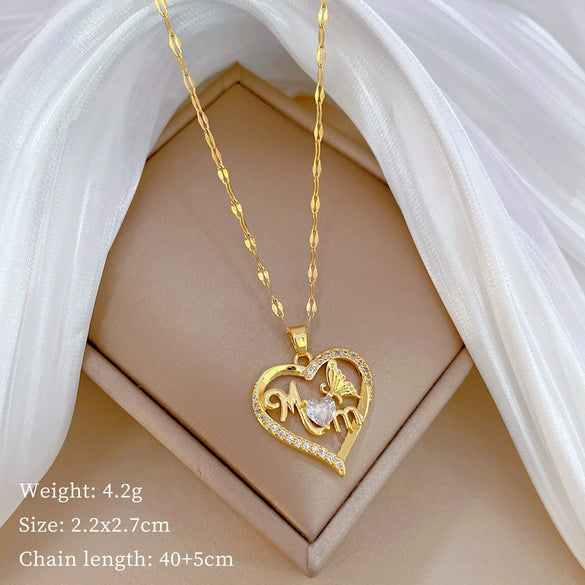 Titanium Steel Women's Cartoon Geometric Diamond Necklace With Copper Pendant