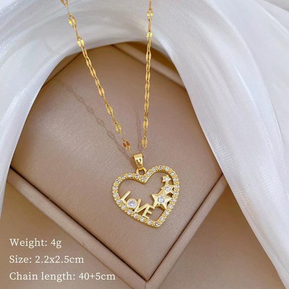 Titanium Steel Women's Cartoon Geometric Diamond Necklace With Copper Pendant