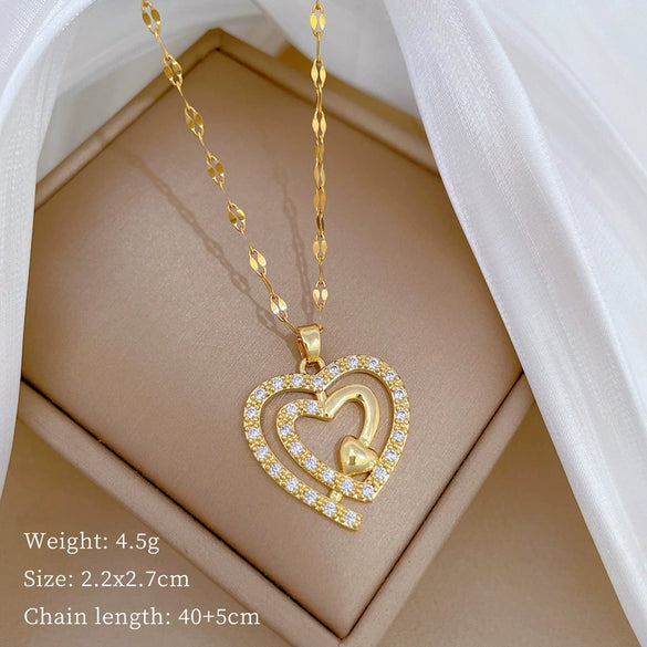 Titanium Steel Women's Cartoon Geometric Diamond Necklace With Copper Pendant