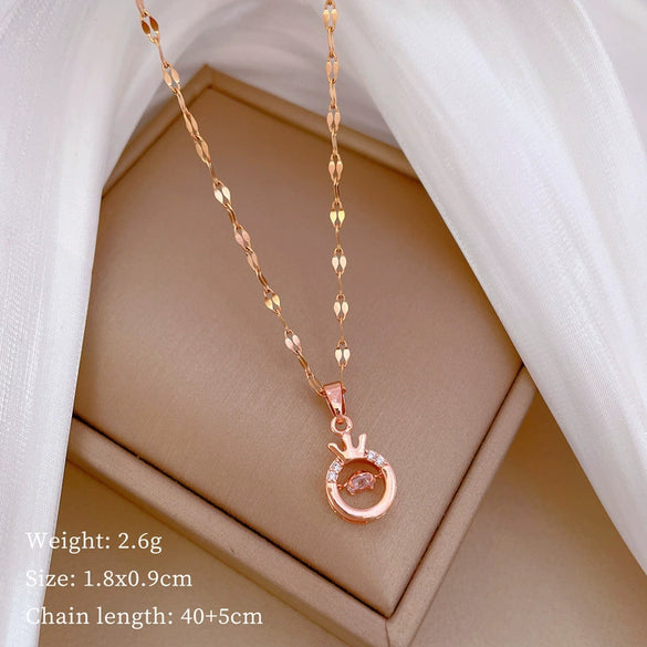 Titanium Steel Women's Cartoon Geometric Diamond Necklace With Copper Pendant