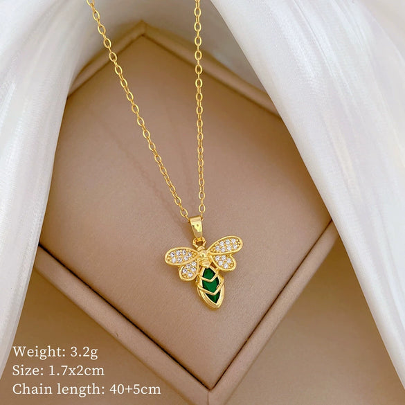 Titanium Steel Women's Cartoon Geometric Diamond Necklace With Copper Pendant