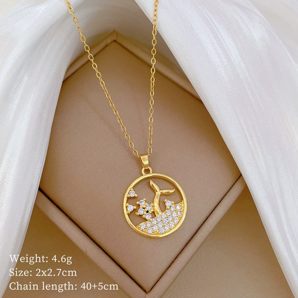 Titanium Steel Women's Cartoon Geometric Diamond Necklace With Copper Pendant