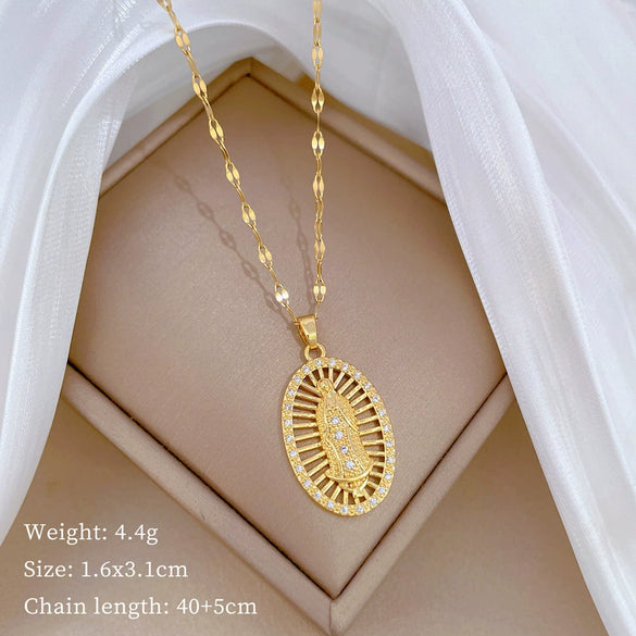 Titanium Steel Women's Cartoon Geometric Diamond Necklace With Copper Pendant