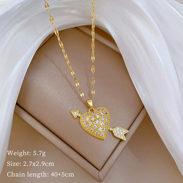 Titanium Steel Women's Cartoon Geometric Diamond Necklace With Copper Pendant