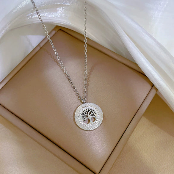 Titanium Steel Women's Cartoon Geometric Life Tree Necklace With Electroplating