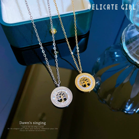 Titanium Steel Women's Cartoon Geometric Life Tree Necklace With Electroplating