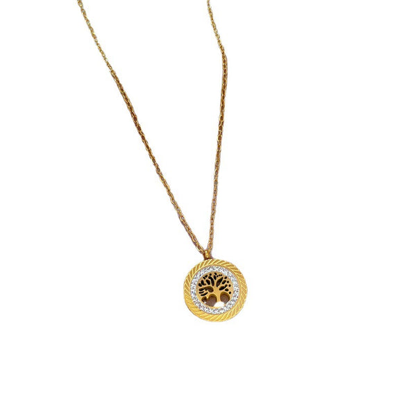 Titanium Steel Women's Cartoon Geometric Life Tree Necklace With Electroplating