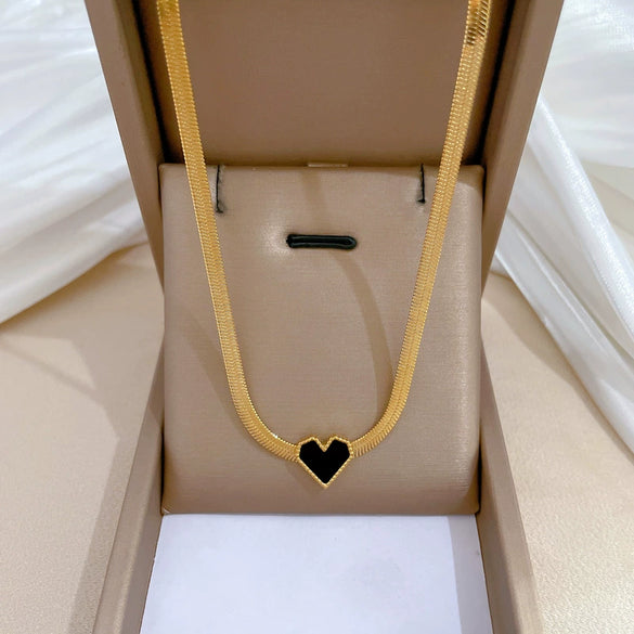 Titanium Steel Women's Cartoon Geometric Love Chain Doublesided Furnace Real Gold Plated Necklace