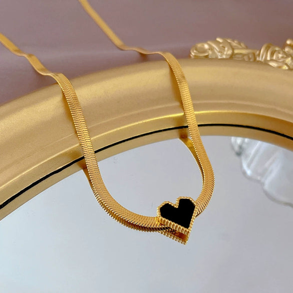 Titanium Steel Women's Cartoon Geometric Love Chain Doublesided Furnace Real Gold Plated Necklace