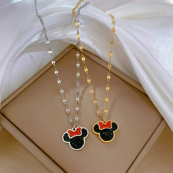 Titanium Steel Women's Cartoon Geometric Mickey Mouse Electroplated Necklace