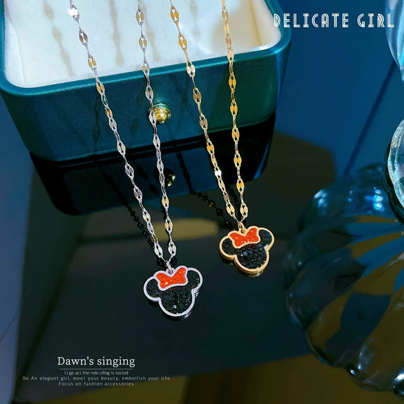 Titanium Steel Women's Cartoon Geometric Mickey Mouse Electroplated Necklace