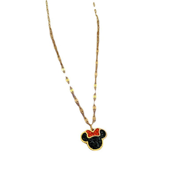 Titanium Steel Women's Cartoon Geometric Mickey Mouse Electroplated Necklace
