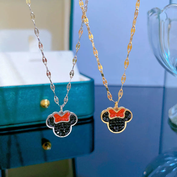 Titanium Steel Women's Cartoon Geometric Mickey Mouse Electroplated Necklace