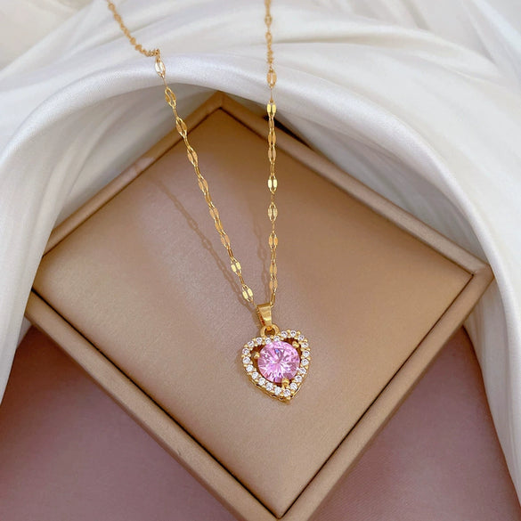 Titanium Steel Women's Cartoon Geometric Microinlaid Real Gold Necklace Accessories