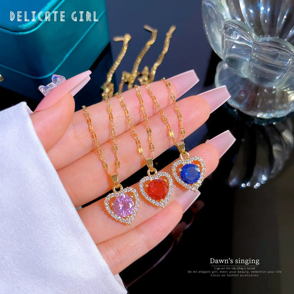 Titanium Steel Women's Cartoon Geometric Microinlaid Real Gold Necklace Accessories