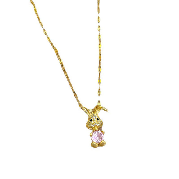 Titanium Steel Women's Cartoon Geometric Rabbit Necklace Inlaid With Real Gold And Full Of Zirconium