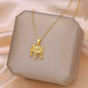 Titanium Steel Women's Cat's Eye Stone Fox Shape Pendant Necklace With Animals Pattern And Diamond Design